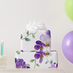 Papel De Presente Orquídea Elegante Floral Botânica Roxa