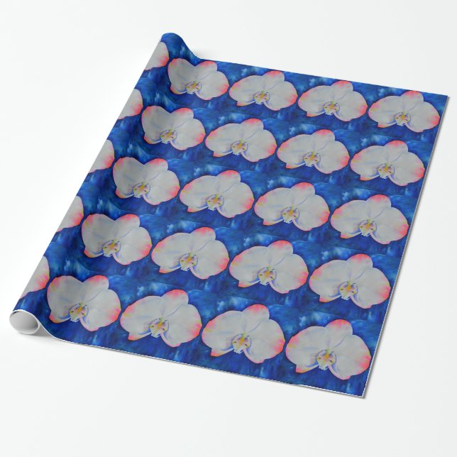 Papel De Presente Orquídea floral floral rosa elegante (Desenrolado)
