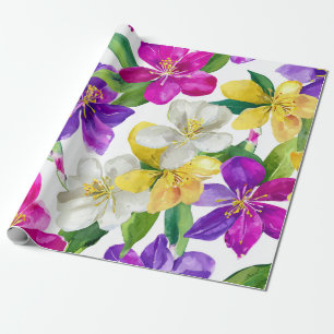 Papel De Presente Orquídea Harlequim Multicolorida Floral Amarela Ro