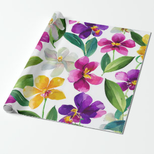 Papel De Presente Orquídea Harlequim Multicolorida Floral Amarela Ro