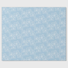 Papel De Presente Orquídea Linear | Azul Celeste Floral Elegante