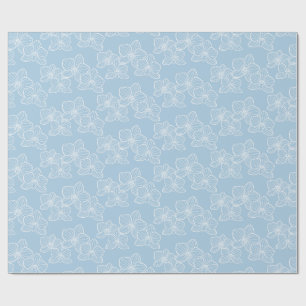 Papel De Presente Orquídea Linear Azul Celeste Floral Elegante