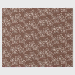 Papel De Presente Orquídea Linear | Floral Elegante Ferrugem Escuro