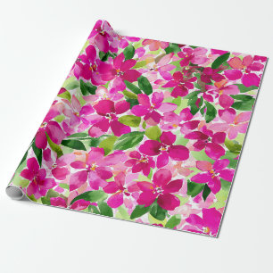 Papel De Presente Orquídea Magenta Rosa Quente Floral Botânico Vinta