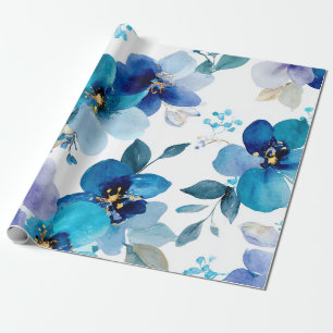 Papel De Presente Orquídea Mística Azul Botânica Floral Elegante