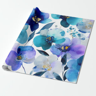 Papel De Presente Orquídea Mística Azul Botânica Floral Elegante
