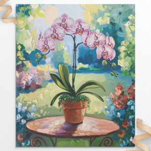 Papel De Presente Orquídea na Decomposição Botânica de Pintura de Po