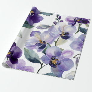 Papel De Presente Orquídea Roxa Violeta Elegante Floral Botânica