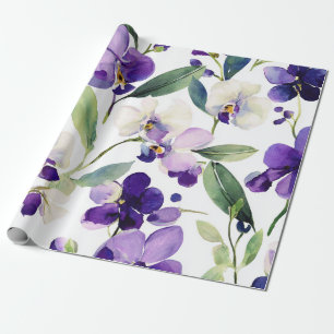 Papel De Presente Orquídea Roxa Violeta Elegante Floral Botânica
