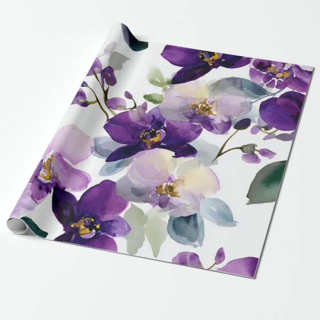 Papel De Presente Orquídea Roxa Violeta Elegante Floral Botânica (Desenrolado)