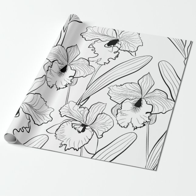 Papel De Presente Orquídea sem costura, flores tropicais de cattleya (Desenrolado)