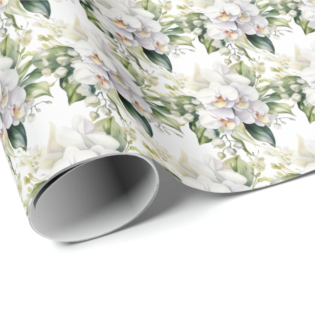 Papel De Presente Orquídeas Brancas  (Ponta do rolo)