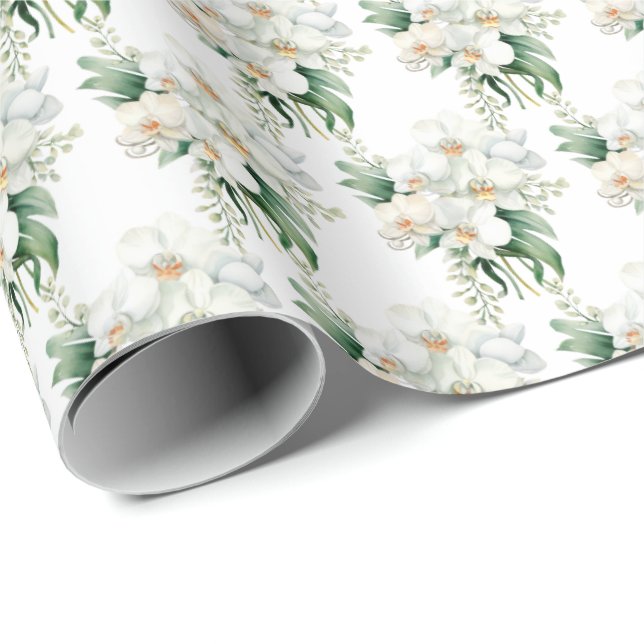 Papel De Presente Orquídeas brancas (Ponta do rolo)
