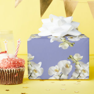 Papel De Presente Orquídeas Brancas Roxo Periwinkle Aniversário Casa