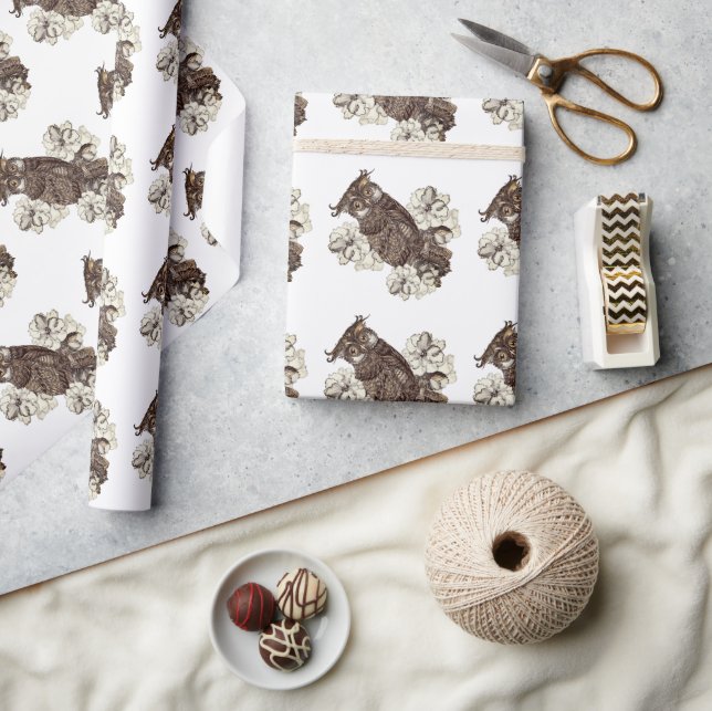 Papel De Presente Orquídeas Creme de Coruja Dourada (Artesanato)