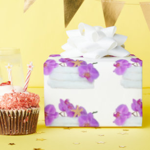 Papel De Presente orquídeas rosa e estrelas-do-mar em toalhas branc