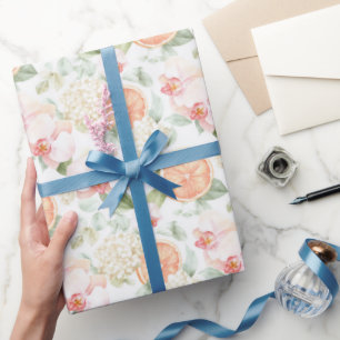 Papel De Presente Orquídeas Rosa Tropical Toranja Aniversário