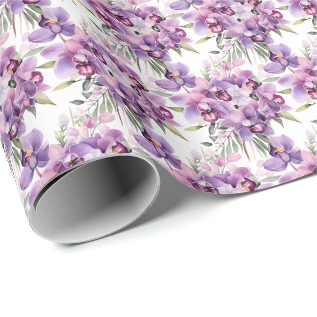 Papel De Presente Orquídeas Roxas (Ponta do rolo)