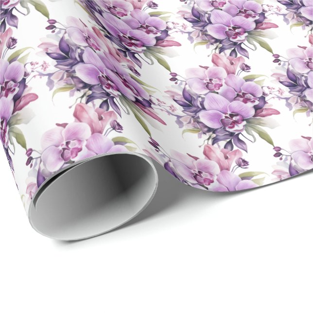 Papel De Presente Orquídeas Roxas (Ponta do rolo)