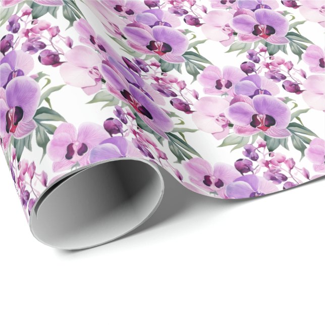 Papel De Presente Orquídeas Roxas (Ponta do rolo)