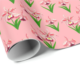 Papel De Presente Orquídeas Selvagens - Orquídeas Rosa Coral e Folha