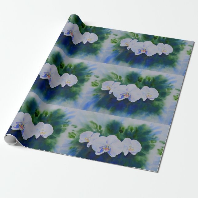 Papel De Presente Orquídeas tropicais de cor branca Elegante (Desenrolado)