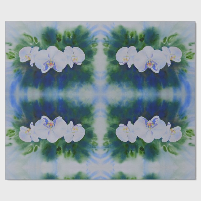 Papel De Presente Orquídeas tropicais de cor branca Elegante (Aberto)