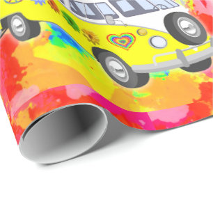 Papel De Presente os anos 70 Retro Hippy Van Amarração Tingidura d