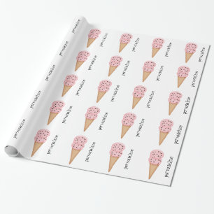 Papel De Presente Os cones cor-de-rosa do sorvete personalizam o
