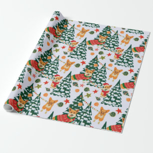 Papel De Presente Os Corgis decoram a árvore de Natal - teste padr