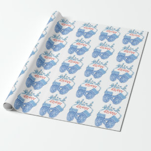 Papel De Presente Os mitenes bonitos do Natal com flocos de neve,