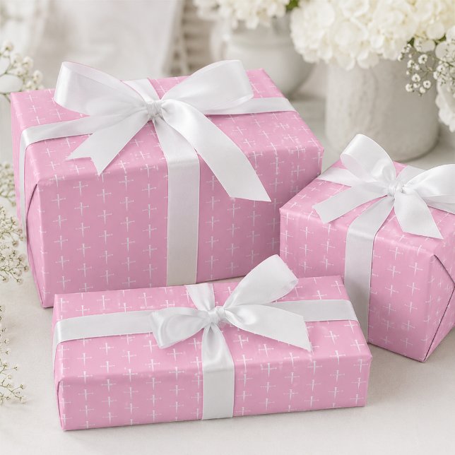 Papel De Presente Os Três Pregos, Cruz Cristã Rosa e Branca (Criador carregado)