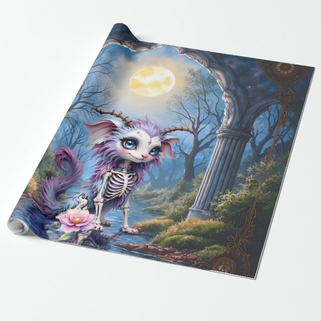 Papel De Presente Ossos ao Luar – Guardião de Sonhos Esquecidos.  (Desenrolado)