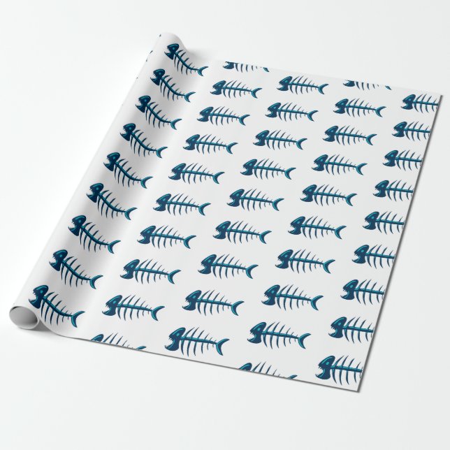 Papel De Presente Ossos de Peixe Azul Que Dão Fecho Em Qualquer Ocas (Desenrolado)