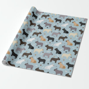 Papel De Presente Ossos do Buldogue Francês e Pata Azul