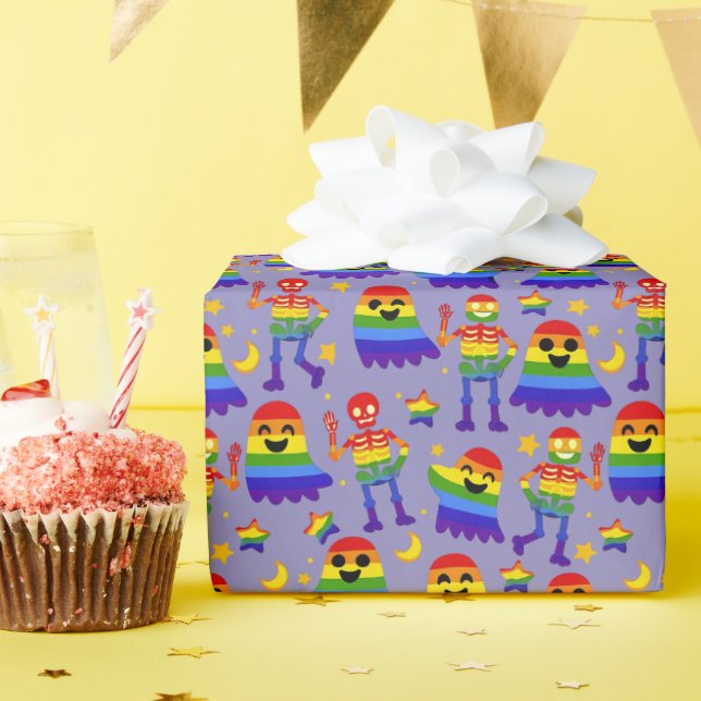 Papel De Presente 🦇🌈 Ossos e Estrelas Arco-íris  (Festa de aniversário)