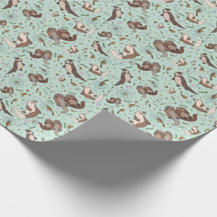 Papel De Presente Otters em azul