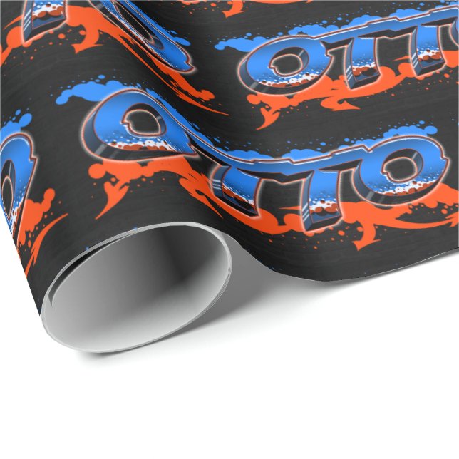 Papel De Presente Otto Vorname Name Graffiti blue orange (Ponta do rolo)