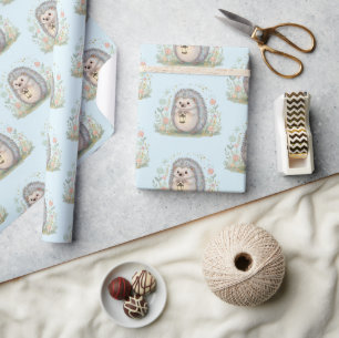 Papel De Presente ouriço fofo com padrão de lanterna