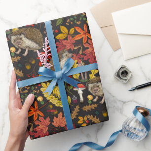Papel De Presente Ouriços-cacheiros e flora da floresta outonal em p