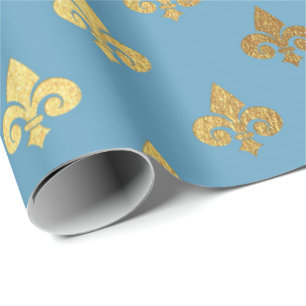 Papel De Presente Ouro Azul Real Fior De Lise Ornament Heraldic