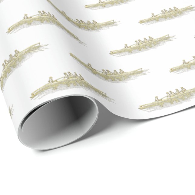 Papel De Presente Ouro Branco Remo Remadores Tripulação Equipe Espor (Ponta do rolo)