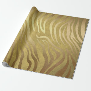 Papel De Presente Ouro Bronze Zebra Impressão Selva Safari Glama