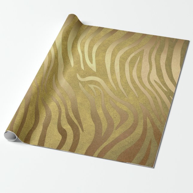Papel De Presente Ouro Bronze Zebra Impressão Selva Safari Glama (Desenrolado)