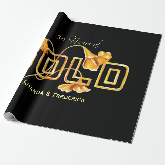 Papel De Presente Ouro Calla Lily 50th Casamento Personalizado (Desenrolado)