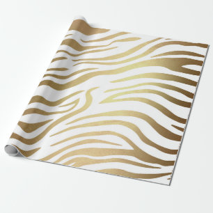Papel De Presente Ouro Contemporâneo Zebra White Safari Pele Vip