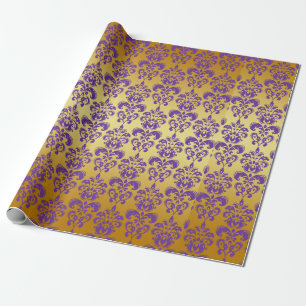 Papel De Presente Ouro, cor damasco roxa 2
