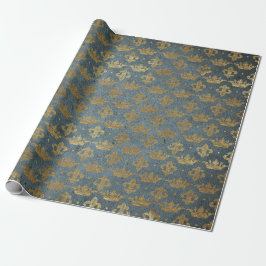 Papel De Presente Ouro Coroa Confetti Cinza Real Velvet Azul