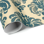 Papel De Presente Ouro & damasco Glam moderno rústico azul do<br><div class="desc">papel de envolvimento feito sob encomenda</div>
