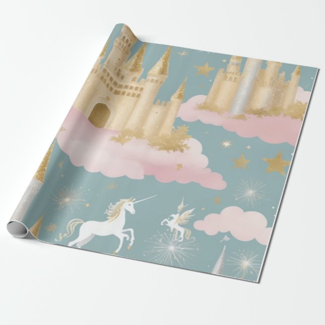 Papel De Presente Ouro de conto de fadas mágicas molda prata (Desenrolado)
